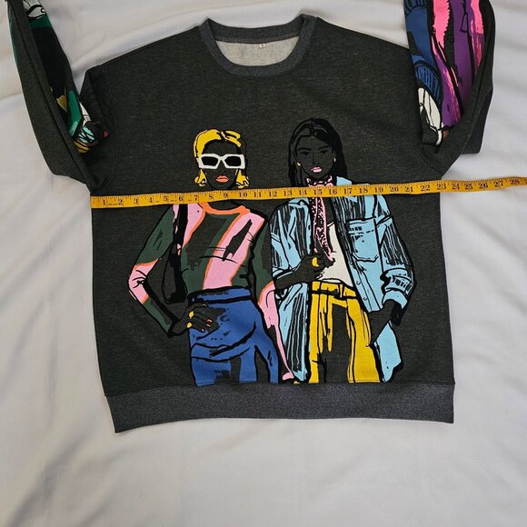 Women's IT GIRL Trendy Modern Graphic Print Oversized Pullover Sweatshirt Size M - Picture 7 of 9